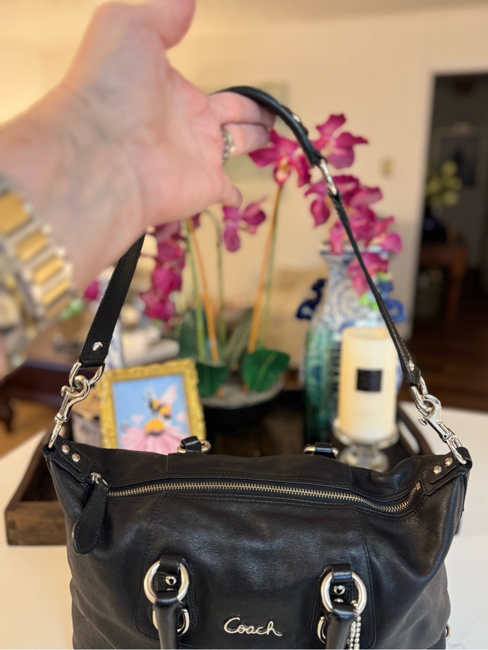 🖤💜 COACH ASHLEY BLACK LEATHER SATCHEL🖤💜 - Picture 9 of 12